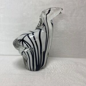 Murano‎ Style Art Glass Zebra Figurine Black White Swirl Unique Animal Decor